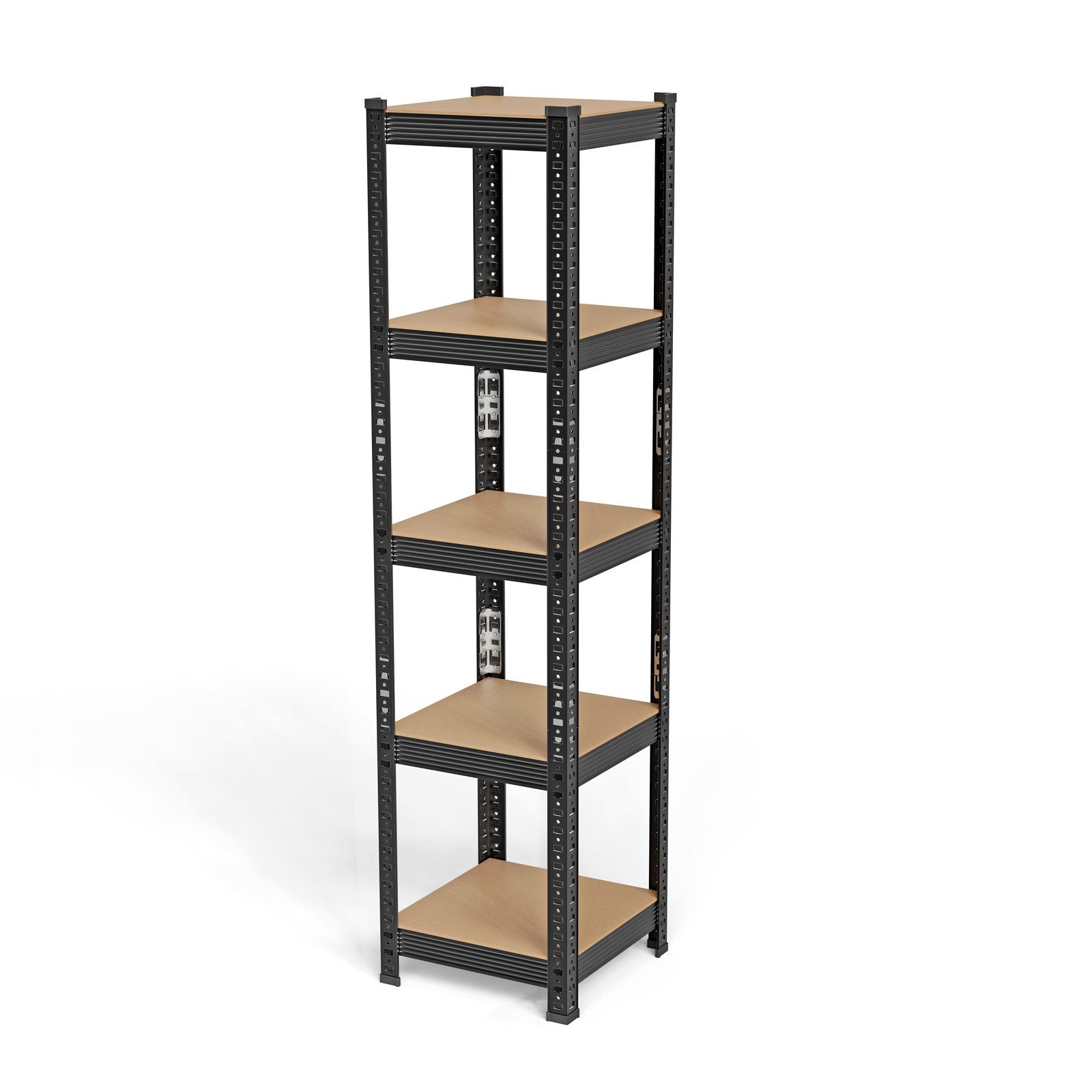 JEOBEST Schwerlastregal Kellerregal, Lagerregal 150x37x37cm, Metall, Keller/Garage /Lager, 1/2-tlg., 5 MDF-Platten Kellerregal, Steckregal (Schwarz)