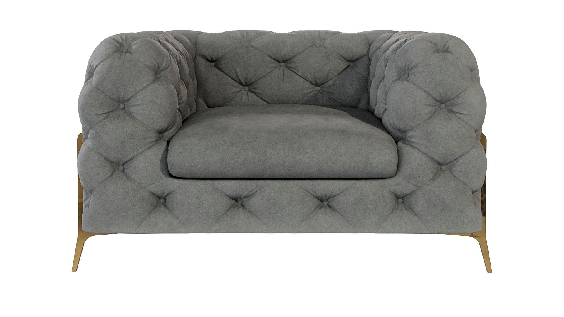 S-Style Möbel Polstergarnitur Chesterfield Füßen, Wellenfederung 1x Sessel), (1x 3-Sitzer-Sofa, Polstergarnitur 3+2+1 1x Metall Ashley mit mit Grau 2-Sitzer-Sofa, Goldene