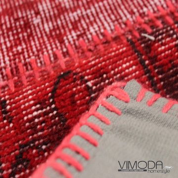 Wollteppich VINTAGE Teppich Patchwork, Vimoda, Rechteckig, Höhe: 5 mm, Handgeknüpft, Original, Rot, 160 cm x 230 cm, Orientteppich