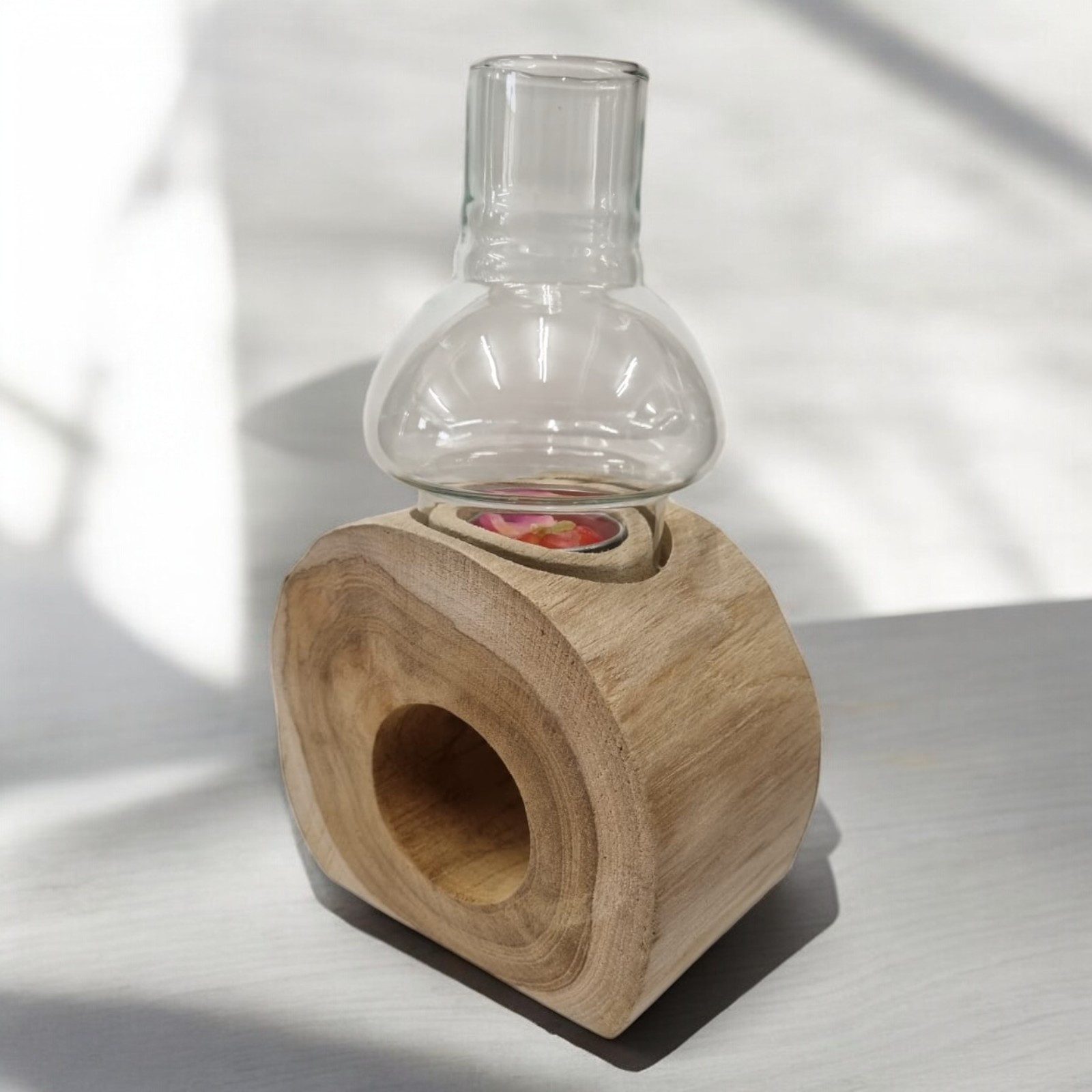 Kinaree Teelichthalter Windlicht Holz, inkl. Glasaufsatz, günstig online kaufen