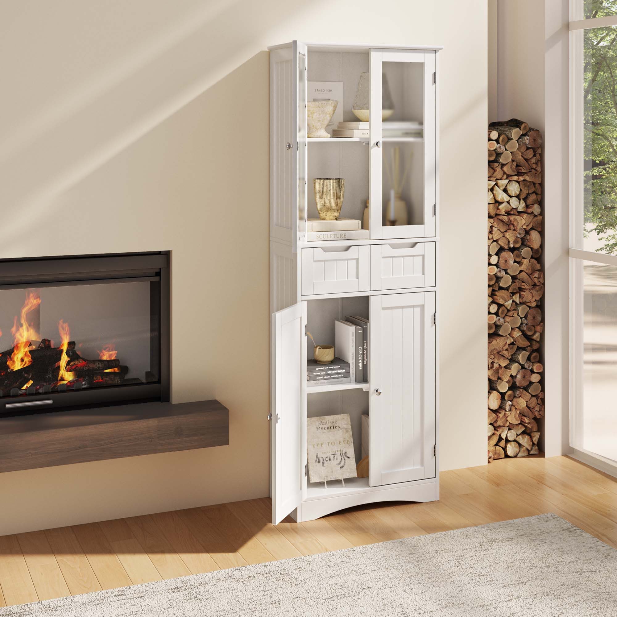 Bealife Hochschrank Badregal, Bücherschrank mit 2 Schubladen und 2 Türen, V günstig online kaufen