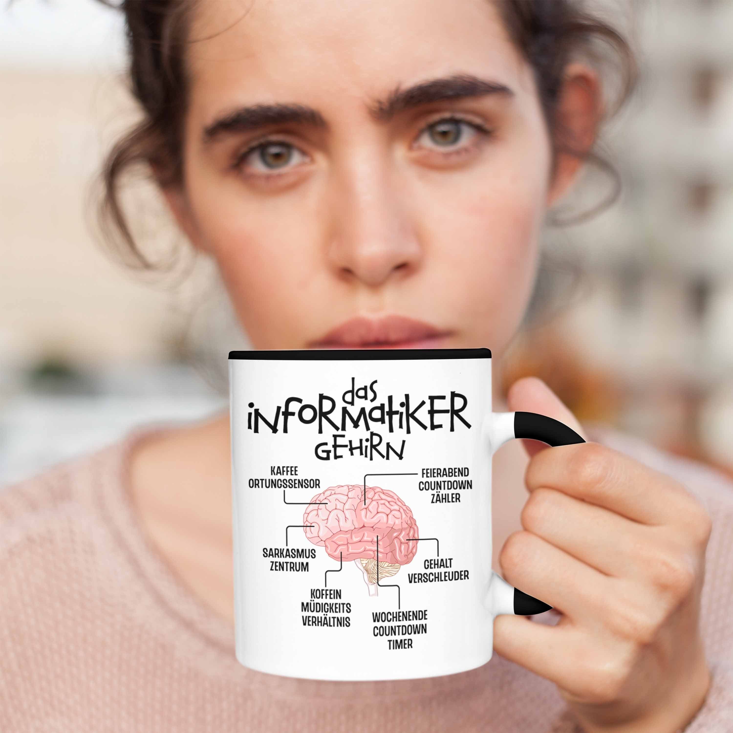 Schwarz Gehirn Techniker Tasse Geschenkidee Nerd IT Geschenk - Programmierer Trendation Informatiker Lustiger Trendation Coder Softwareentwickler Spruch Tasse