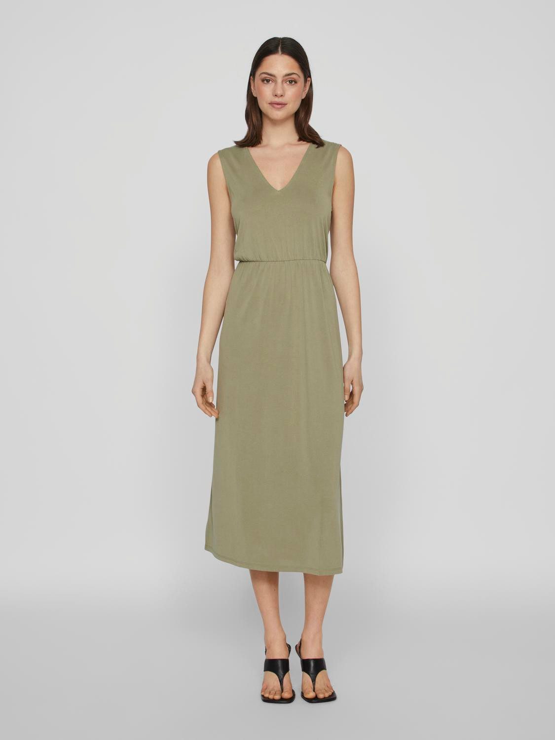 Vila Maxikleid VIMODALA V-NECK S/L MIDI DRESS - NOOS