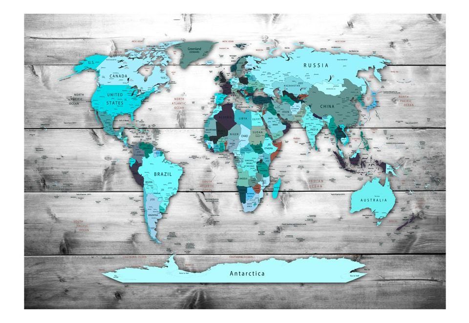 lichtbeständige KUNSTLOFT World m, Design Tapete halb-matt, Blue Vliestapete 0.98x0.7 Continents matt, Map: