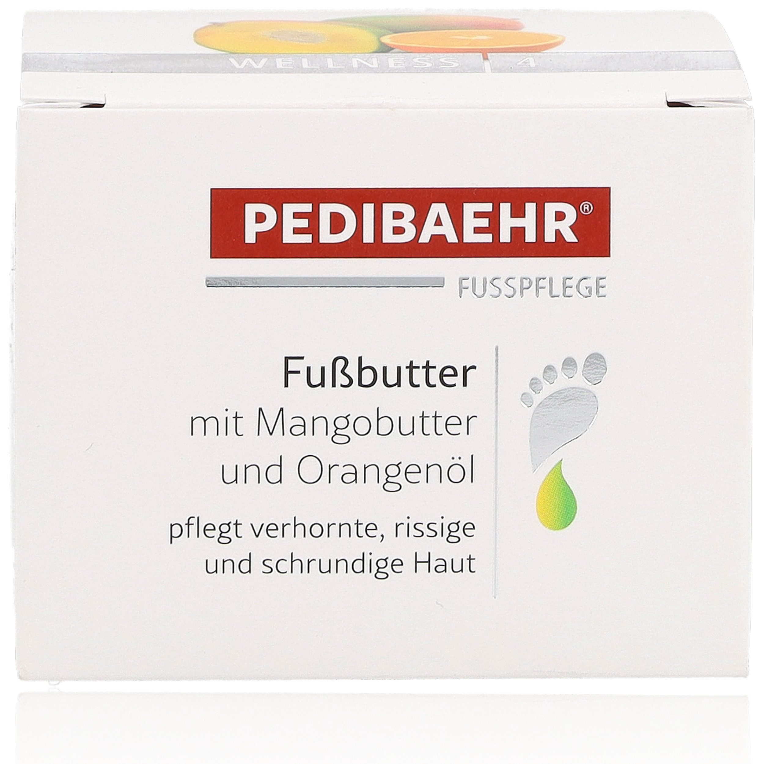 Pedibaehr Fußbutter Pedibaehr Fußbutter mit Mangobutter & Orangenöl 75ml exotisches Dufterlebnis, 1-tlg., intensiv pflegend mit Sheabutter, Bienenwachs und Olivenöl