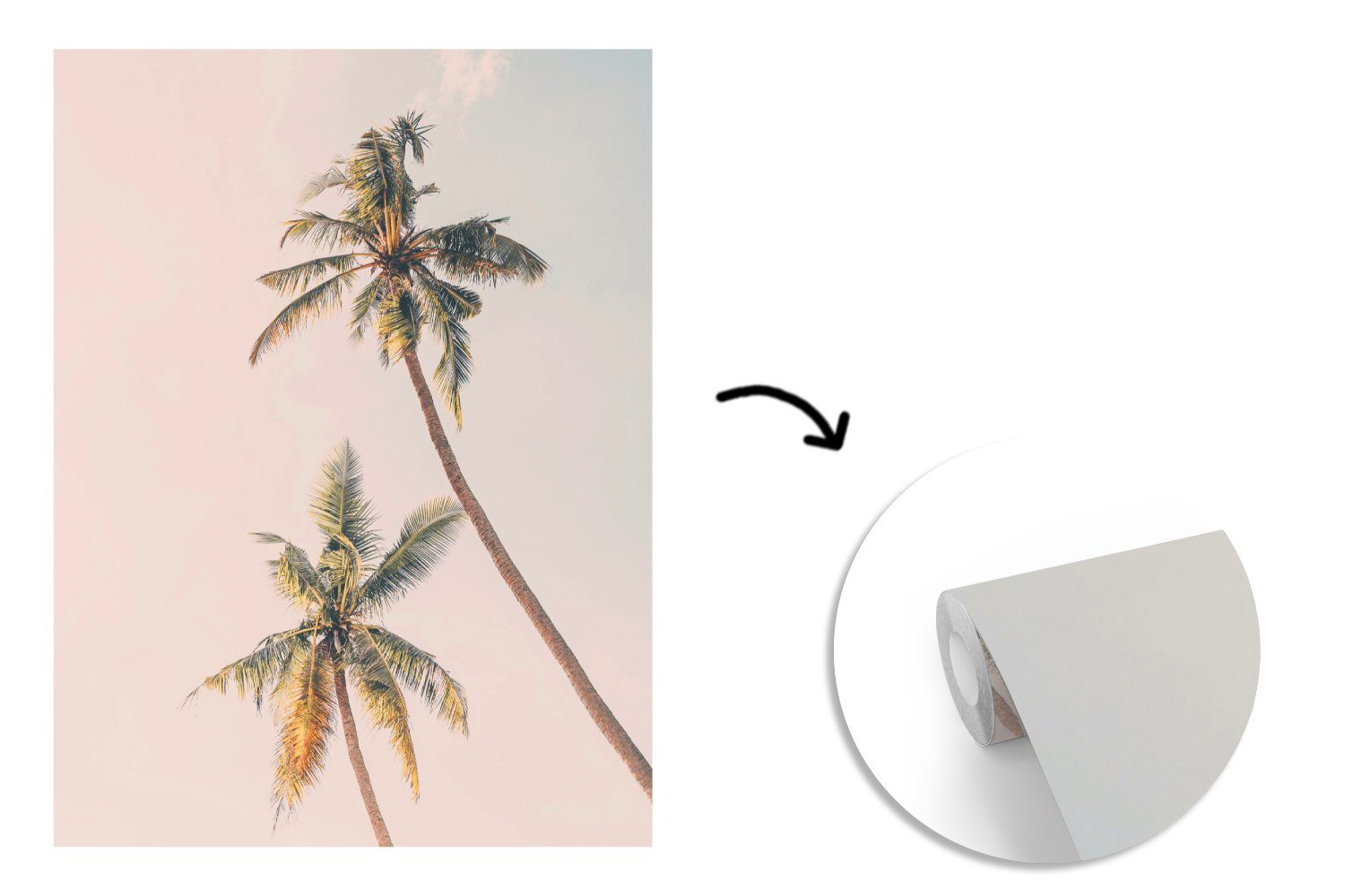 St), bedruckt, - Tapete Fototapete Wohnzimmer, Natur Matt, Palmen - Wolken, - Vinyl für Montagefertig (4 Himmel MuchoWow Wandtapete