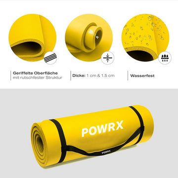 POWRX Yogamatte Gymnastikmatte inkl. Trageband + Tasche + GRATIS Übungsposter, Gelb 190 X 60 X 1.5 Cm