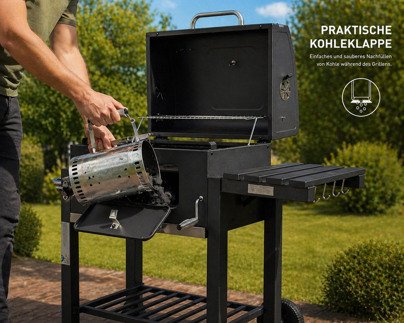 Strattore Holzkohlegrill Grill BBQ Grillwagen XL höhenverstellbar mit Rädern – Bild 5 von 5