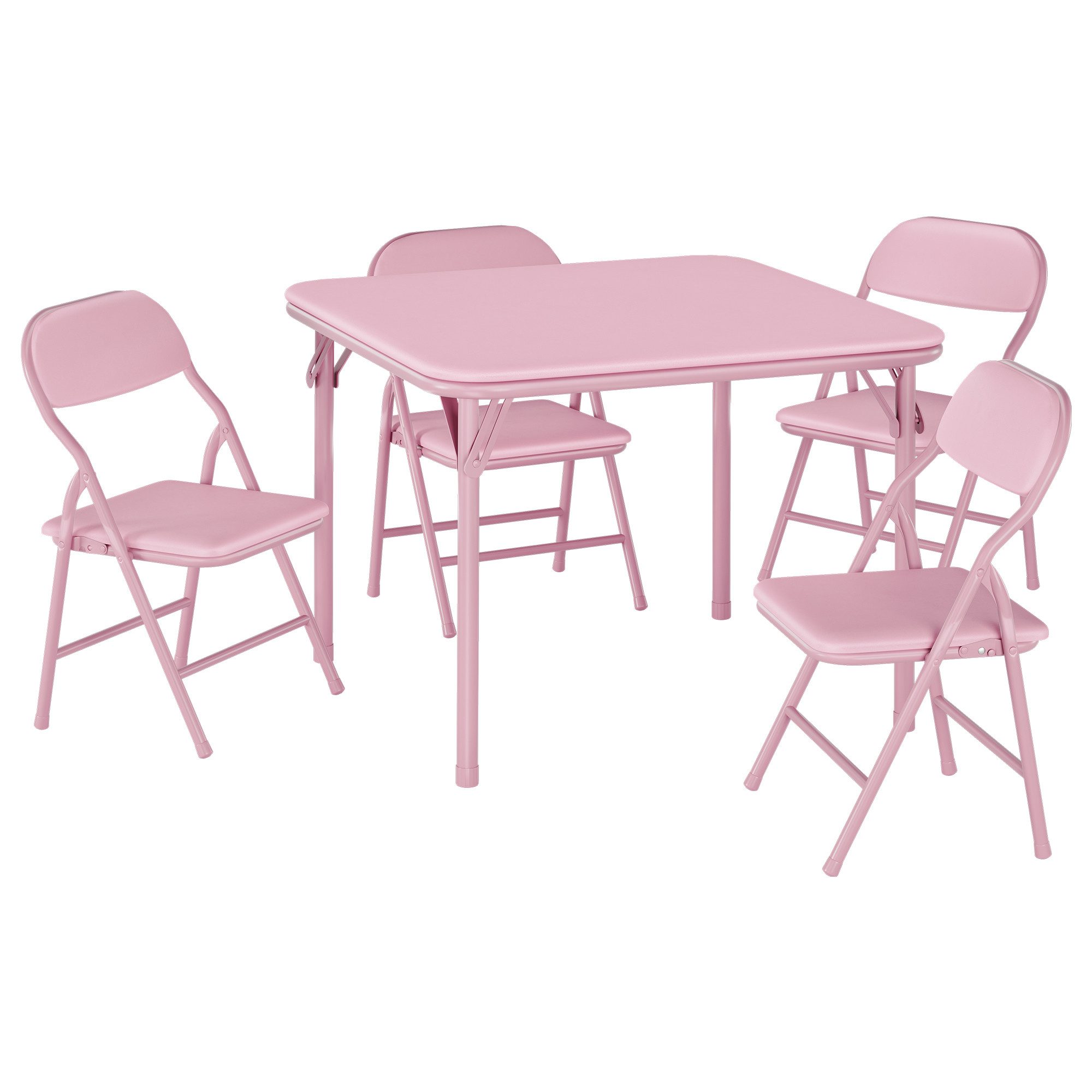 GarveeMore Kindersitzgruppe PU Klappbarer Kindertisch mit 4 Stühlen Rosa