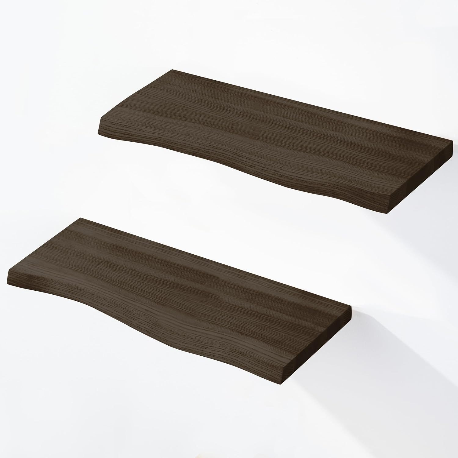 LAMO Manufaktur Wandregal LAMO Manufaktur 2 Stück Wandregal aus Holz 2x 42cm, Schweberegal Massiv 100% Echtholz, Wandregale SET 2 Baumkante Farbe: Schwarz