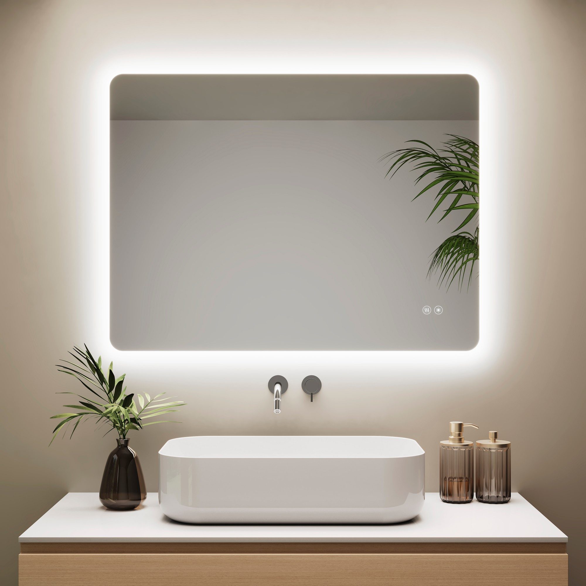 IMPTS Badspiegel mit LED Beleuchtung Badezimmerspiegel rahmenlos Rechteckig Wandspiegel (Vertikal und Horizontal möglich, IP44, Beschlagfrei, 3 Farben des Lichts), LED Bad Spiegel mit 3 Farben Dimmbar Anti-Beschlag Speicher Funktion