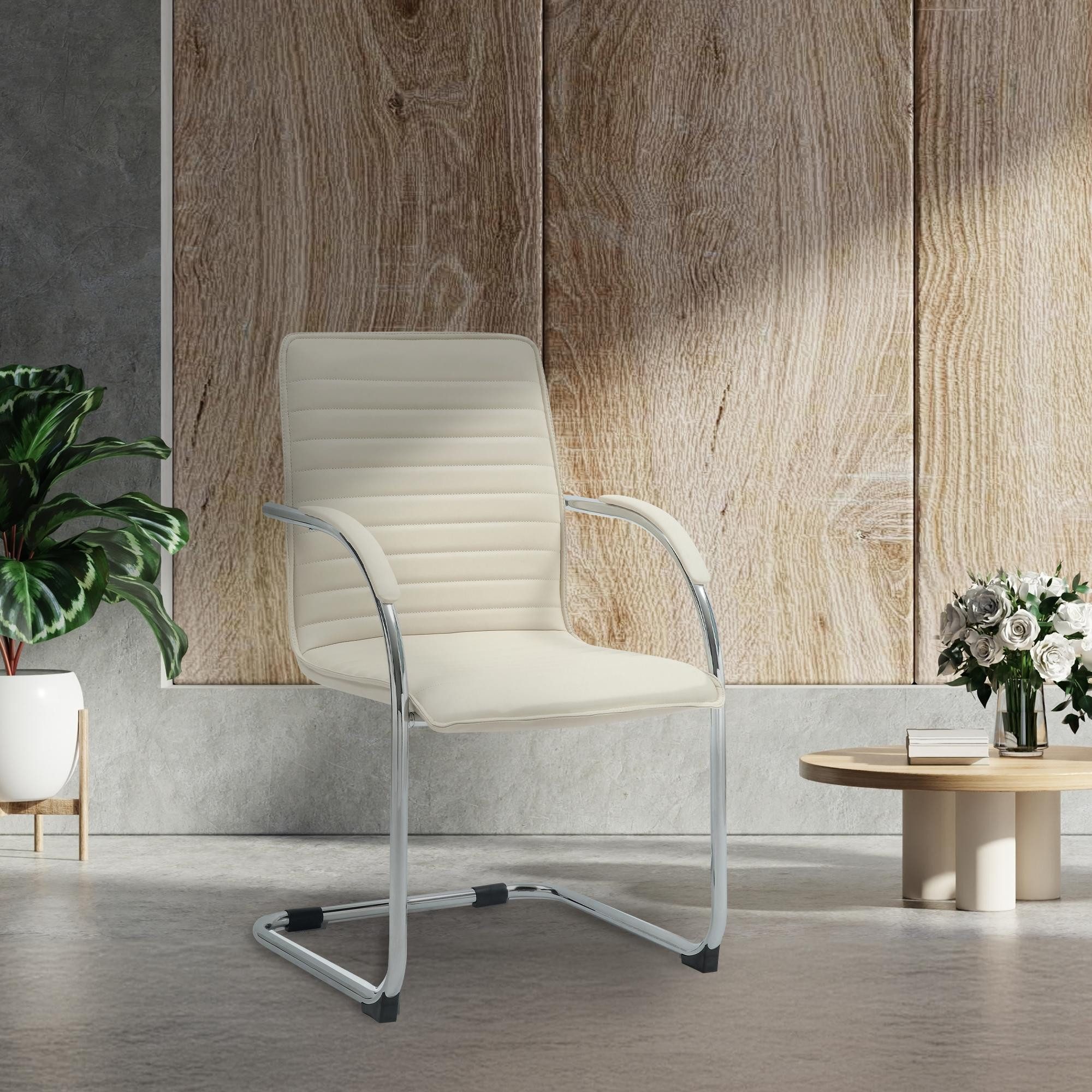 furnicato Besucherstuhl Kunstleder Hocker 60x56x95 cm creme (1 St)