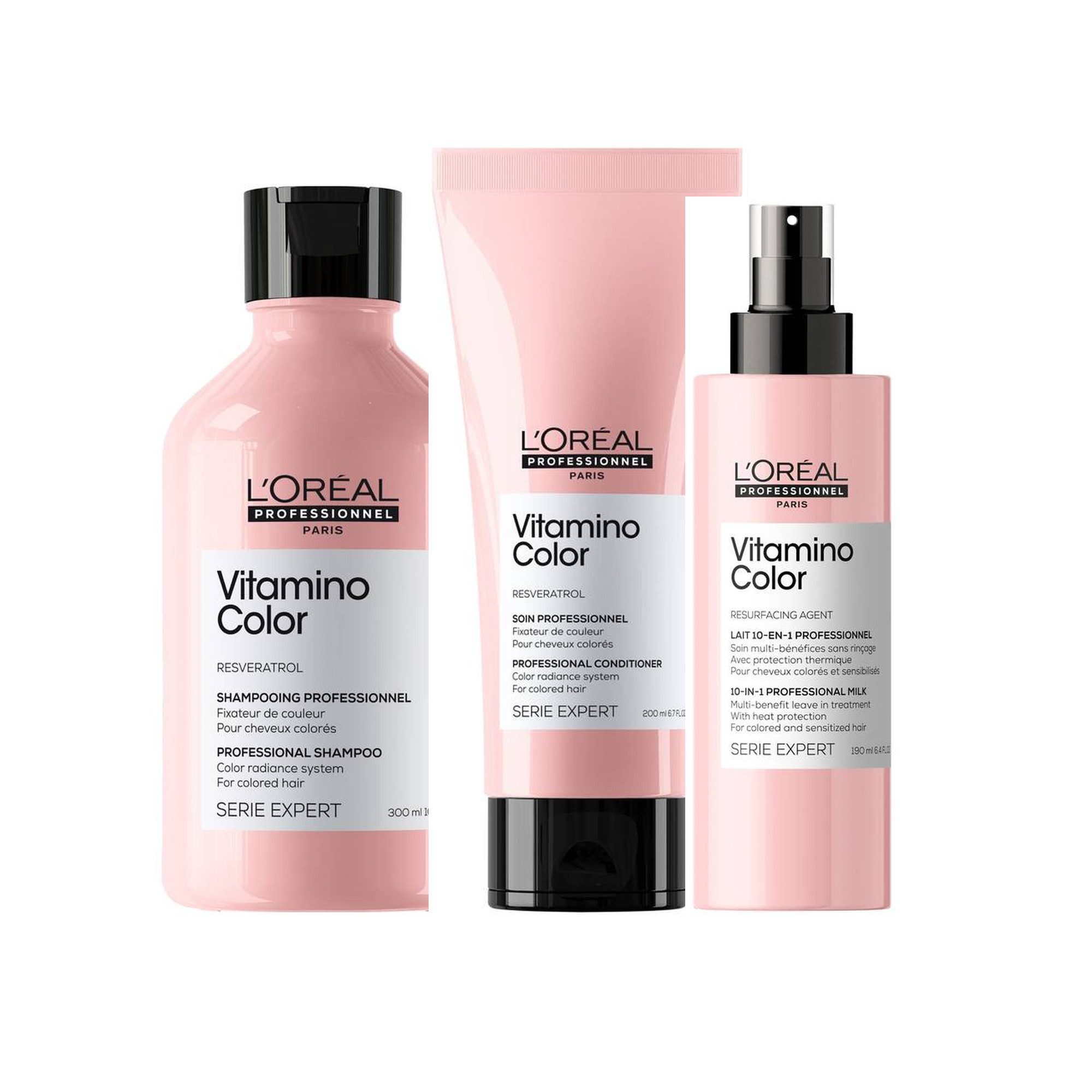 L'ORÉAL PROFESSIONNEL PARIS Haarpflege-Set L'Oréal Vitamino Color Shampoo Conditioner Spray Set 690 ml, 3-tlg., reichhaltig