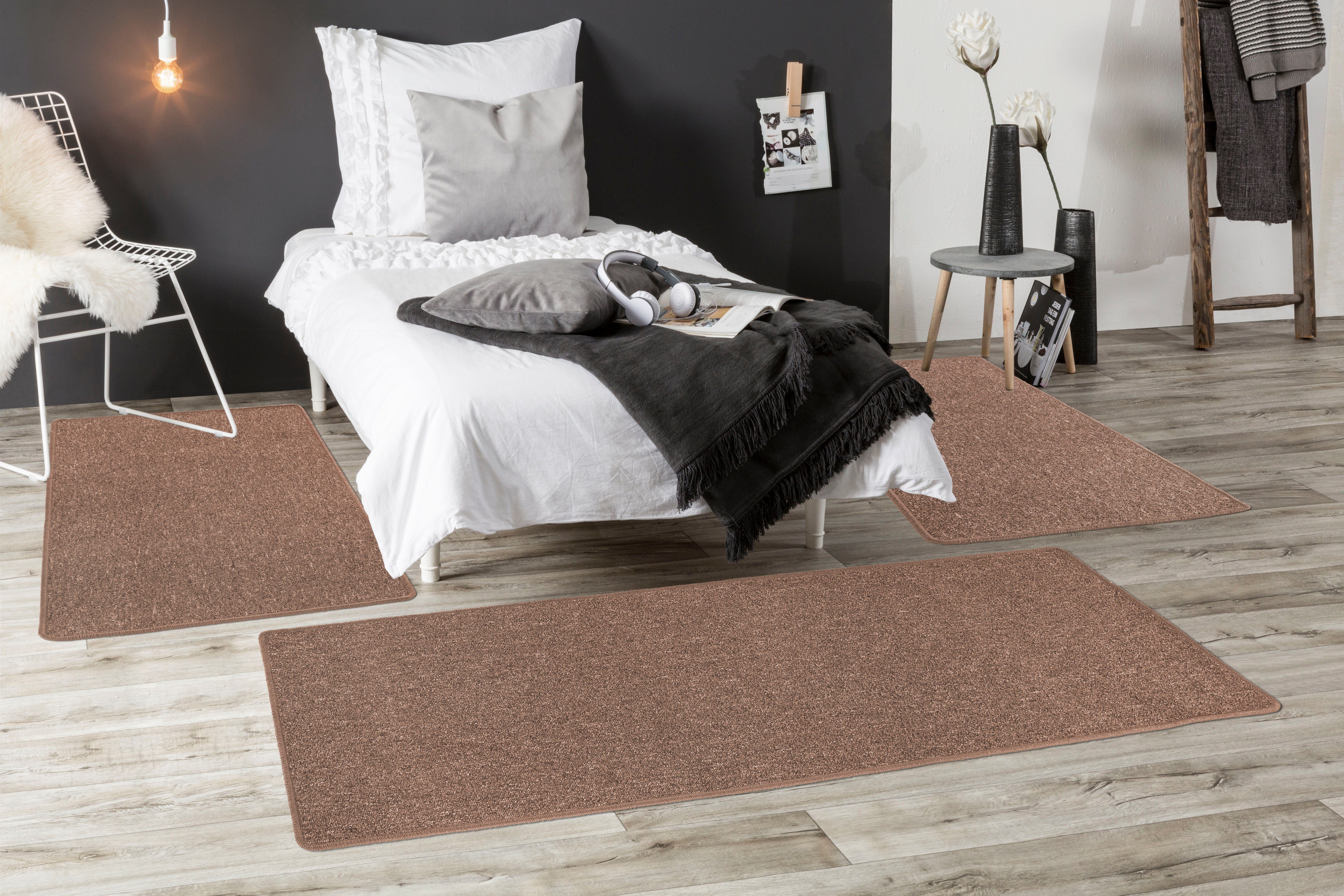 Andiamo Bettumrandung Luton, Made in Germany, Höhe 5 mm, (3-tlg), Bettvorleger, Läufer-Set für das Schlafzimmer, melierte Optik