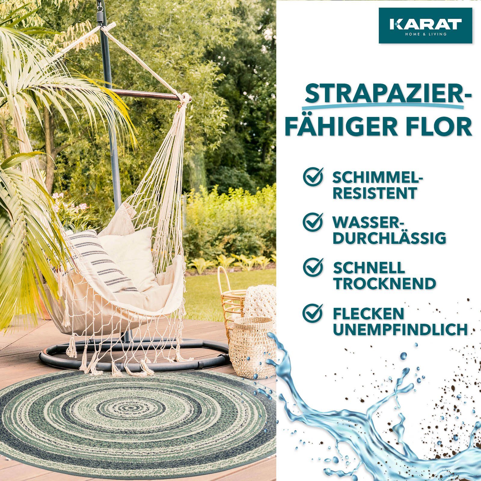 Karat Teppich Zoe, Erhältlich in 4 Farben, Wohnteppich, Rund, Höhe: 7 mm, pflegeleicht, Wohnzimmer