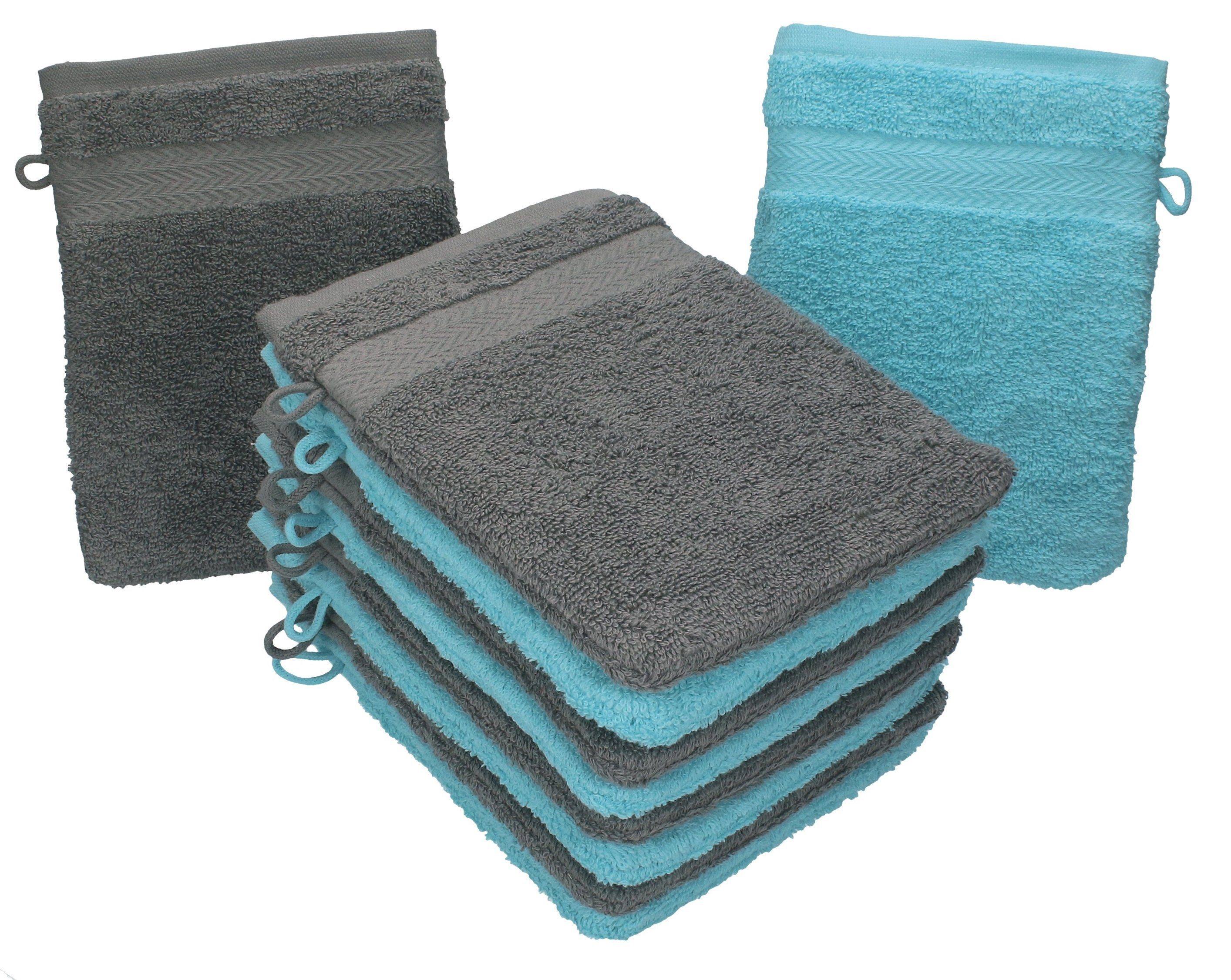 Betz Waschhandschuh 10 Stück Premium 16x21 cm Farbe anthrazit und türkis, (10-St)