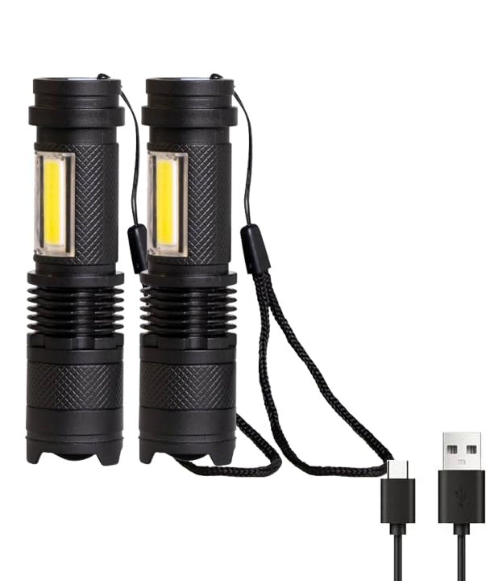 LQWELL Taschenlampe Mini Taschenlampe LED USB C Aufladbar, Zoombares Taschenlampen Klein (2-St., mit 3 Lichtmodi, Tragbare Hand Flashlight), für Camping, Wandern, Notfäll, Laufen, Radfahren, Nachtlesen
