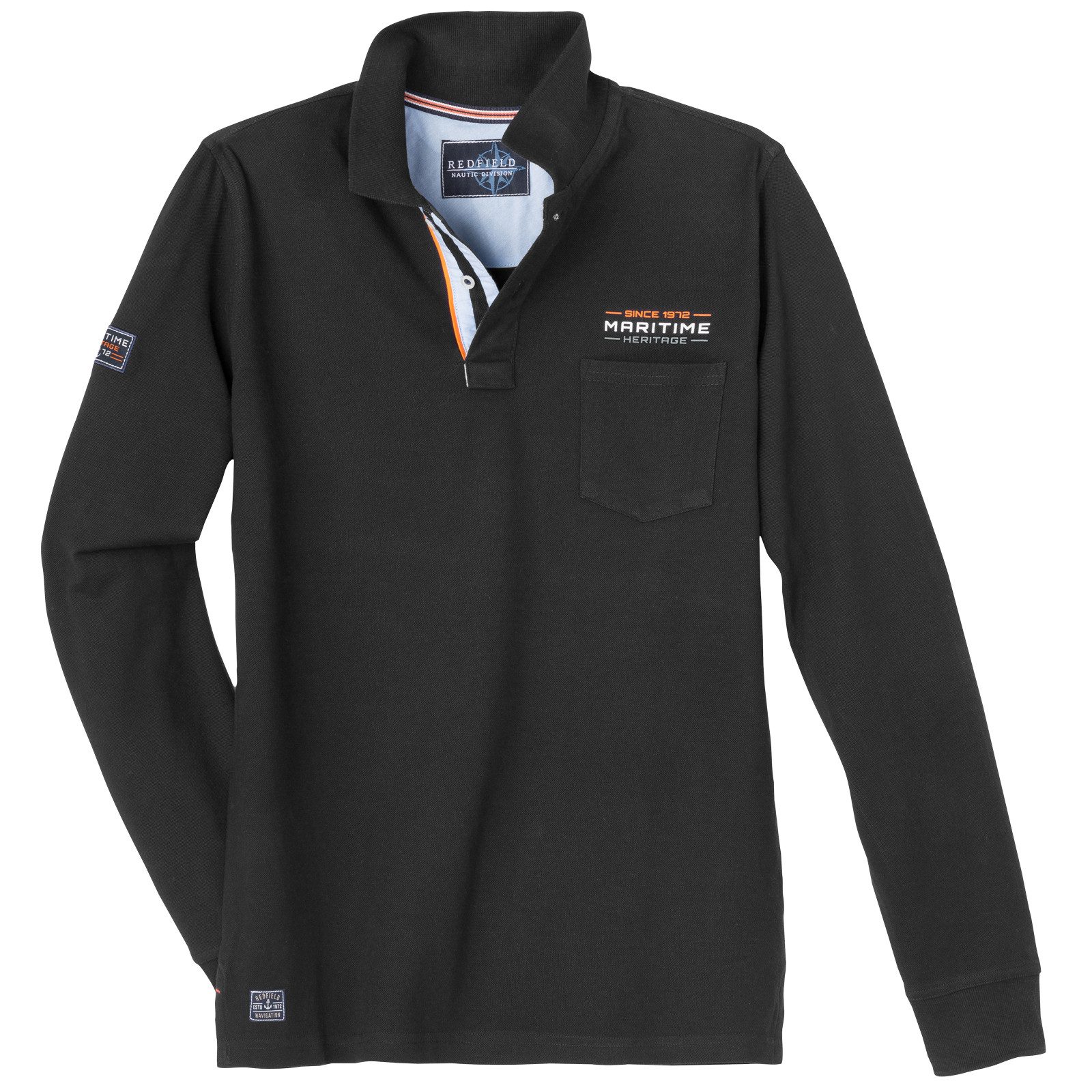 redfield Langarm-Poloshirt Redfield Übergrößen Langarm-Poloshirt maritim schwarz