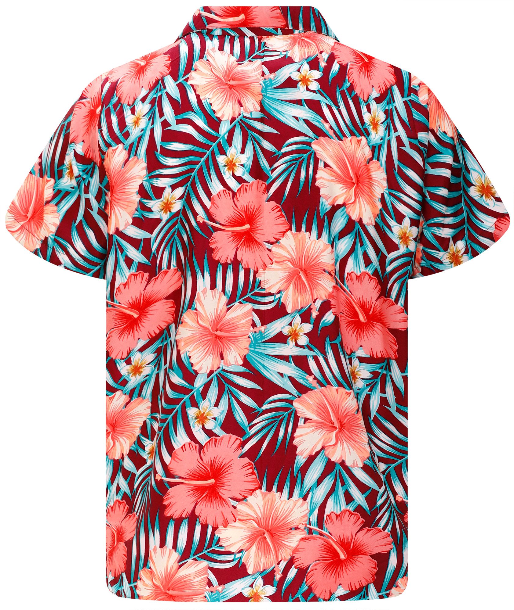 King Kameha Hawaiihemd Tropical Hibiscus Funky Hawaii-Hemd Kurzarm Front-Tasche Unisex
