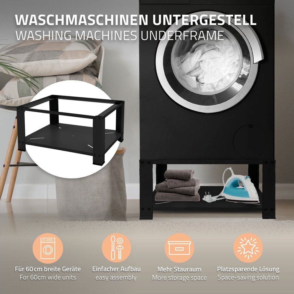 ML-DESIGN Waschmaschinenuntergestell Waschmaschinenzubehör Untergestell Unterbausockel Podest für Trockner, Zubehör für Waschmachinen, Waschmaschinen Unterbau mit Ablage 63x54x32cm Stahl schwarz