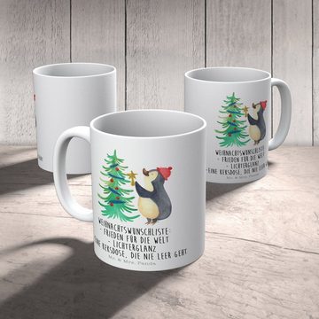 Mr. & Mrs. Panda Tasse Pinguin Weihnachtsbaum - Weiß - Geschenk, Kaffeebecher, Wintermotiv, Keramik, Einzigartiges Botschaft