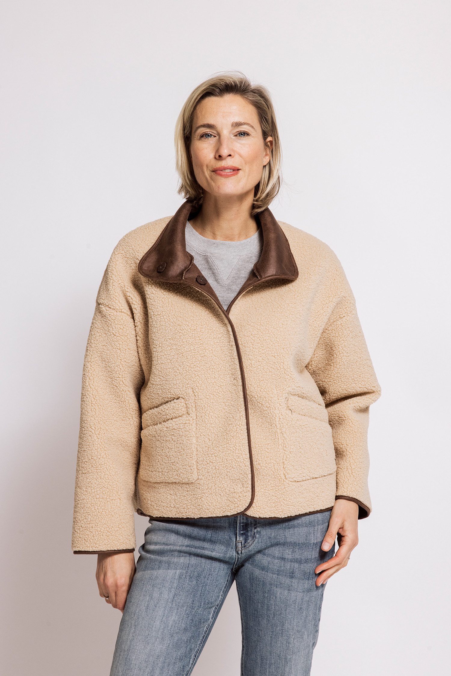 Zhrill Wendejacke ERAH mit Druckknöpfen / Stehkragen / Lederimitat-Optik