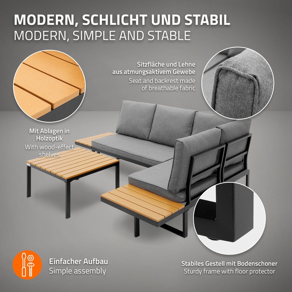 ML-DESIGN Gartenlounge-Set Gartenmöbel Set 3 tlg, Terrassenmöbel mit Couchtisch, Ecksofa & Kissen, wetterfest Sitzgruppe frei kombinierbar für Garten, Terrasse & Balkon