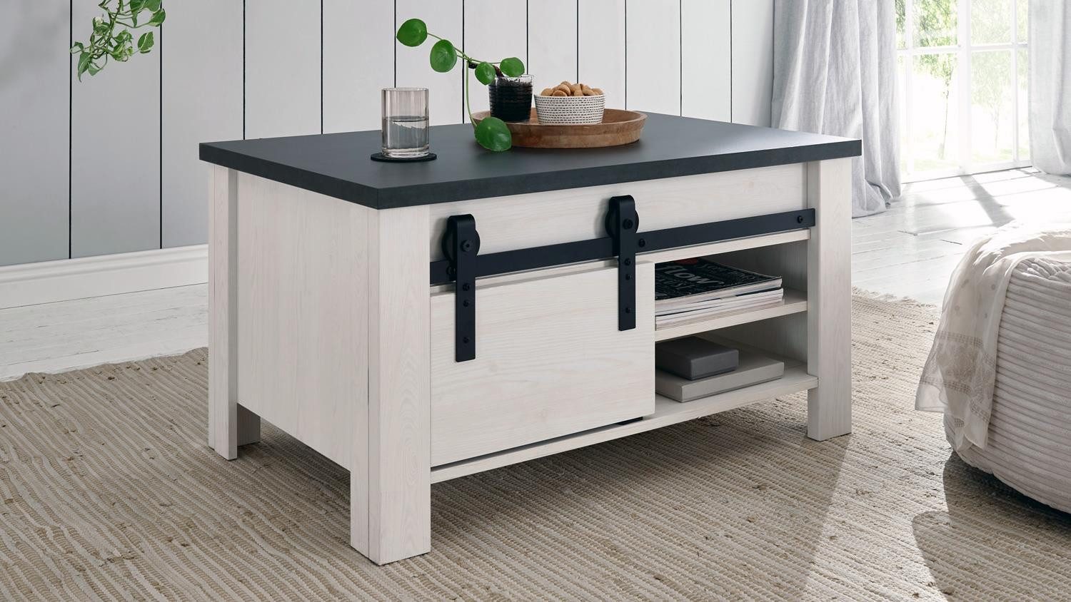 Möbel Akut Couchtisch Couchtisch Sherwood 62 Pinie weiß und anthrazit 93x60 cm