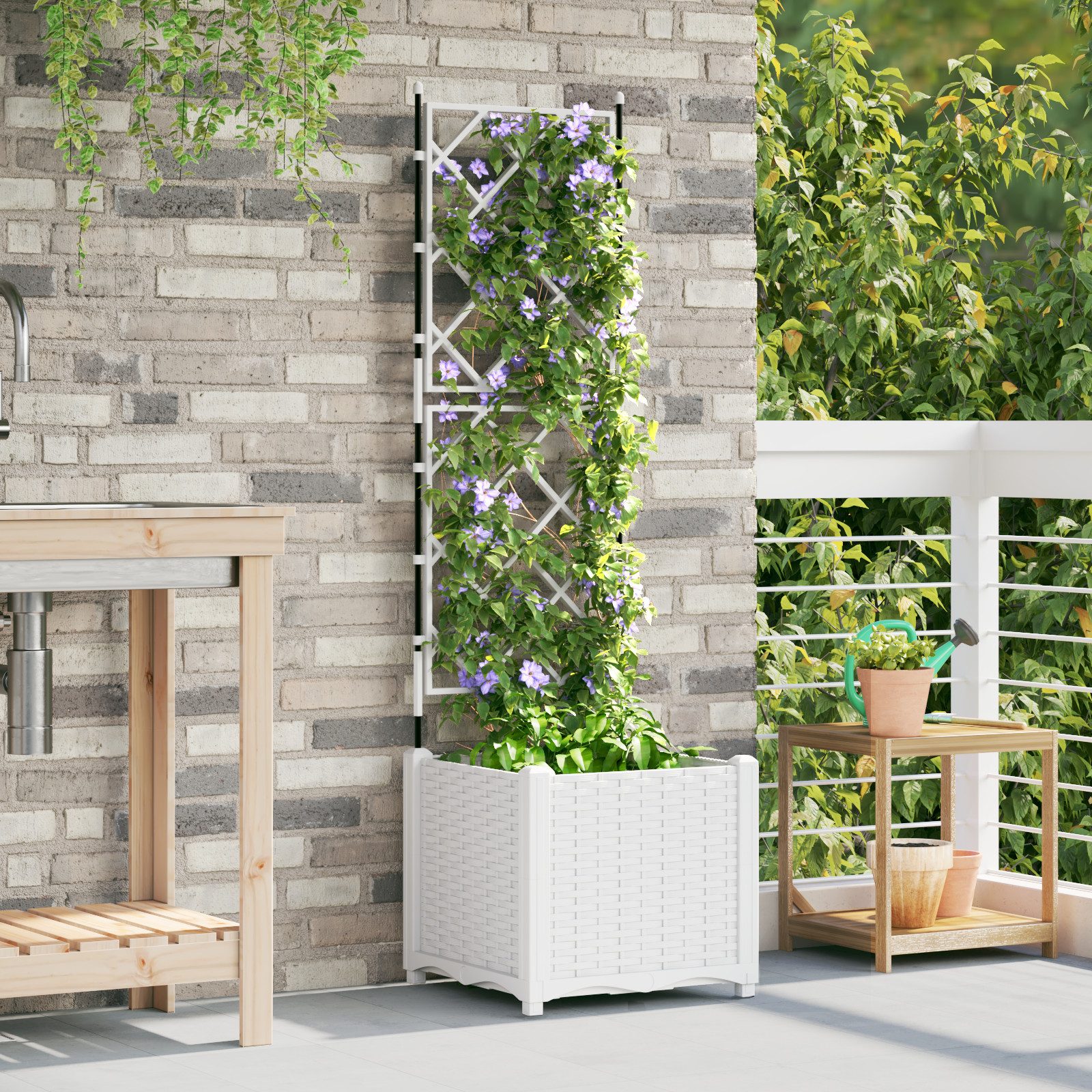 vidaXL Blumentopf Pflanzkasten mit Rankgitter Weiß günstig online kaufen