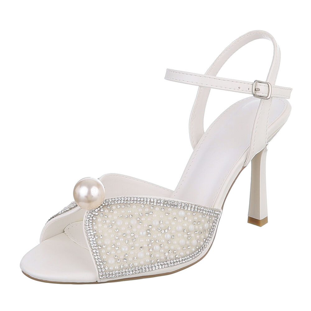 Ital-Design Damen Festliche High Heel Sandalette mit Perlenbesatz Sandalette (91895680) Pfennig-/Stilettoabsatz Sandalen & Sandaletten in Weiß