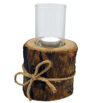 Gedeko Teelichthalter Holz Windlicht Baumstamm Deko Mango, Natur Holzstück Baumscheibe Ø ca. 10-12 cm, Höhe ca. 18 cm groß