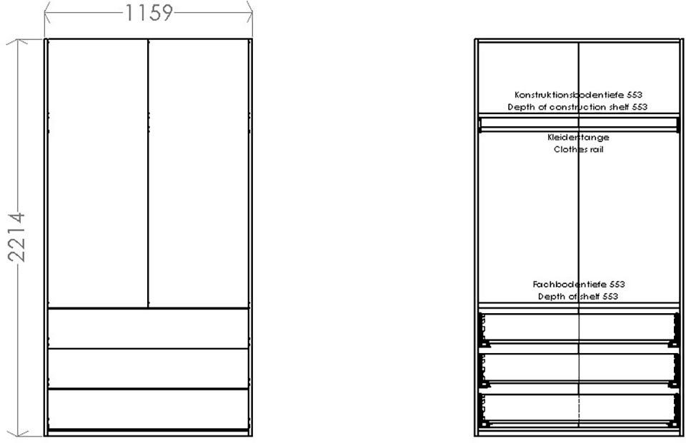 Müller SMALL LIVING Kleiderschrank Modular 1 Inklusive weiß Variante geräumigen 3 Schubladen weiß | Plus