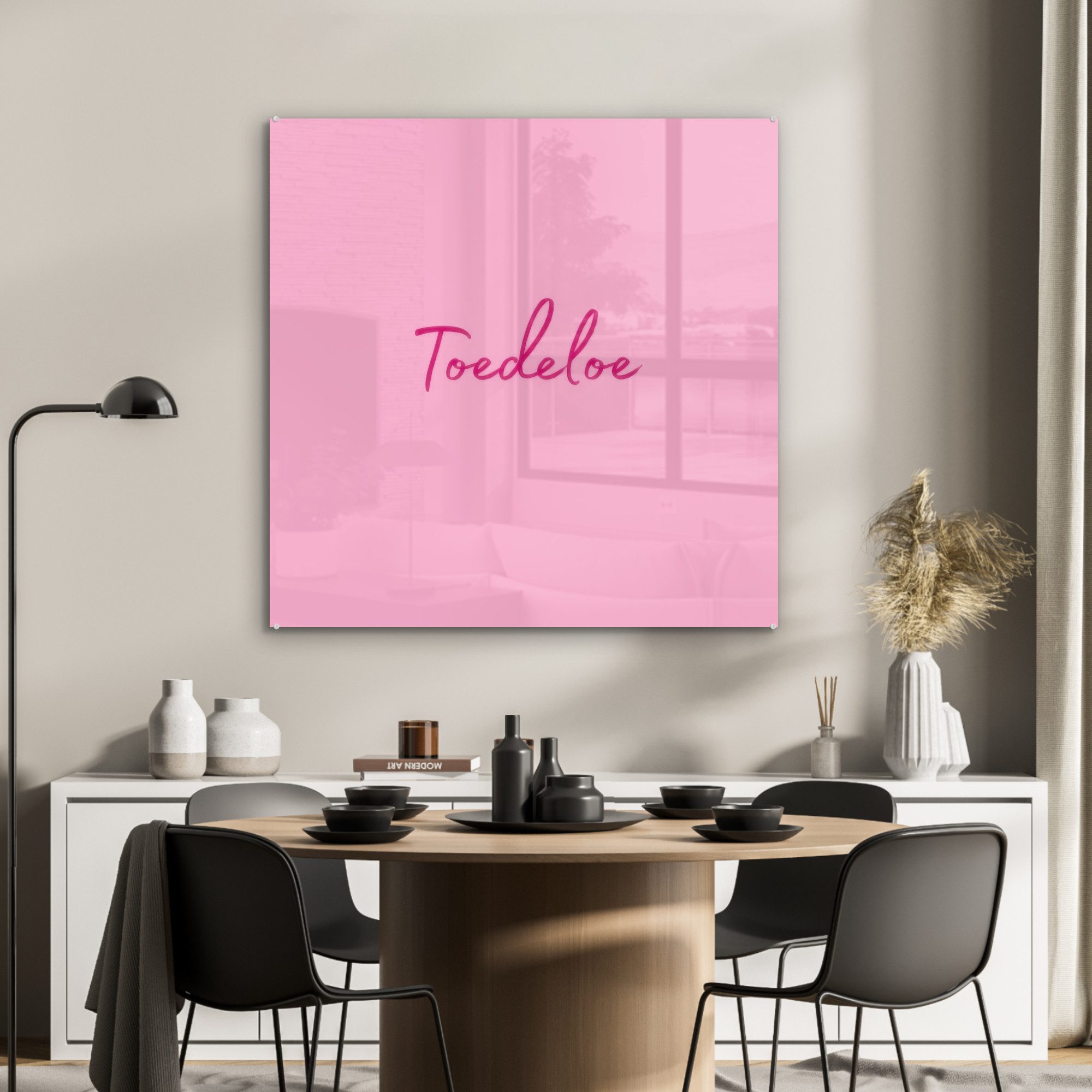 MuchoWow Acrylglasbild Zehentrenner - Rosa - Minimalistisch, Inkl. Aufhängung, Dekorative Bild für Küche & Wohnzimmer auf Glas, 90x90 cm