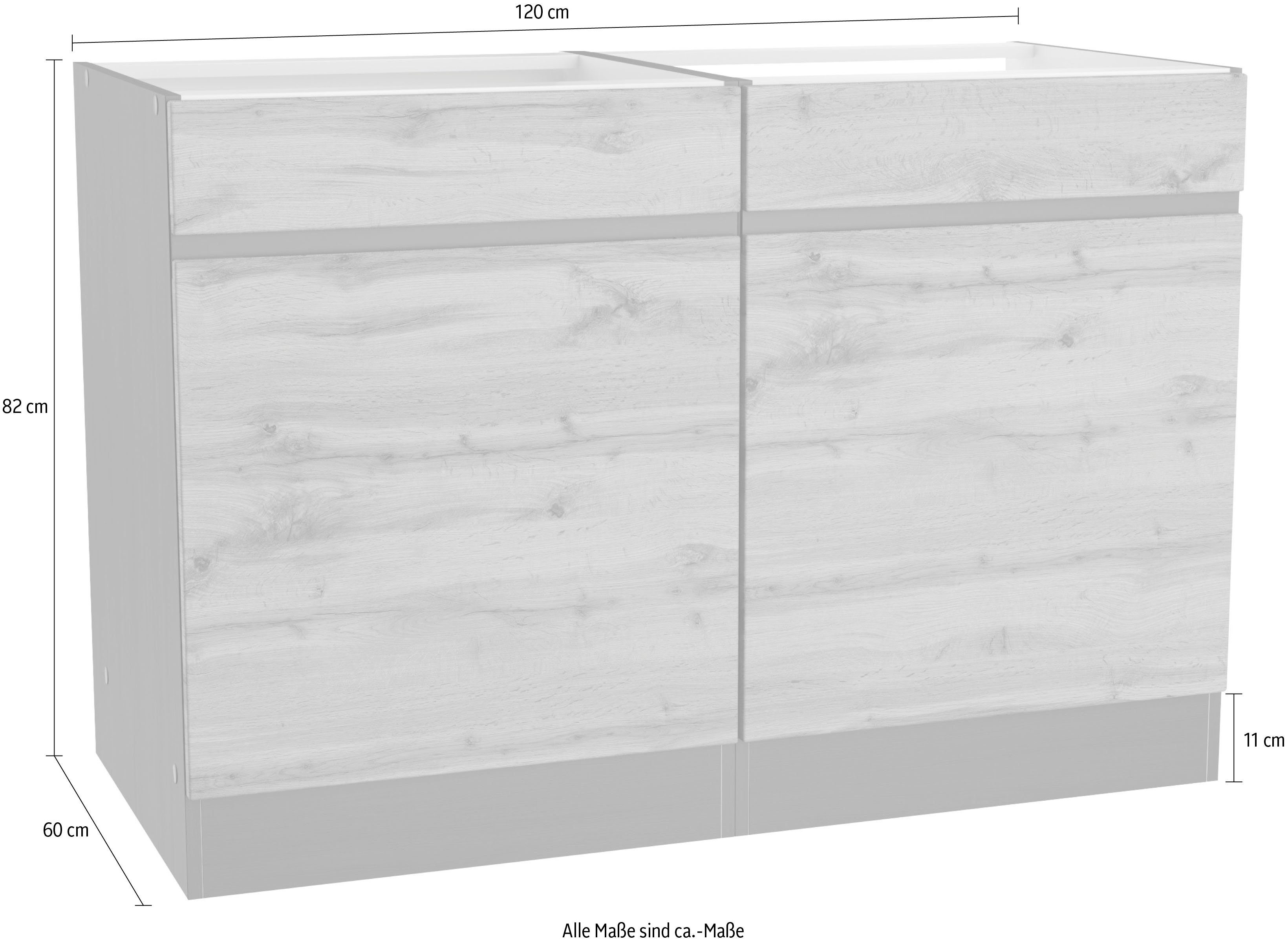 HELD MÖBEL Spülenschrank wotaneiche cm, 120 MDF-Fronten | grau Breite Matt Riesa