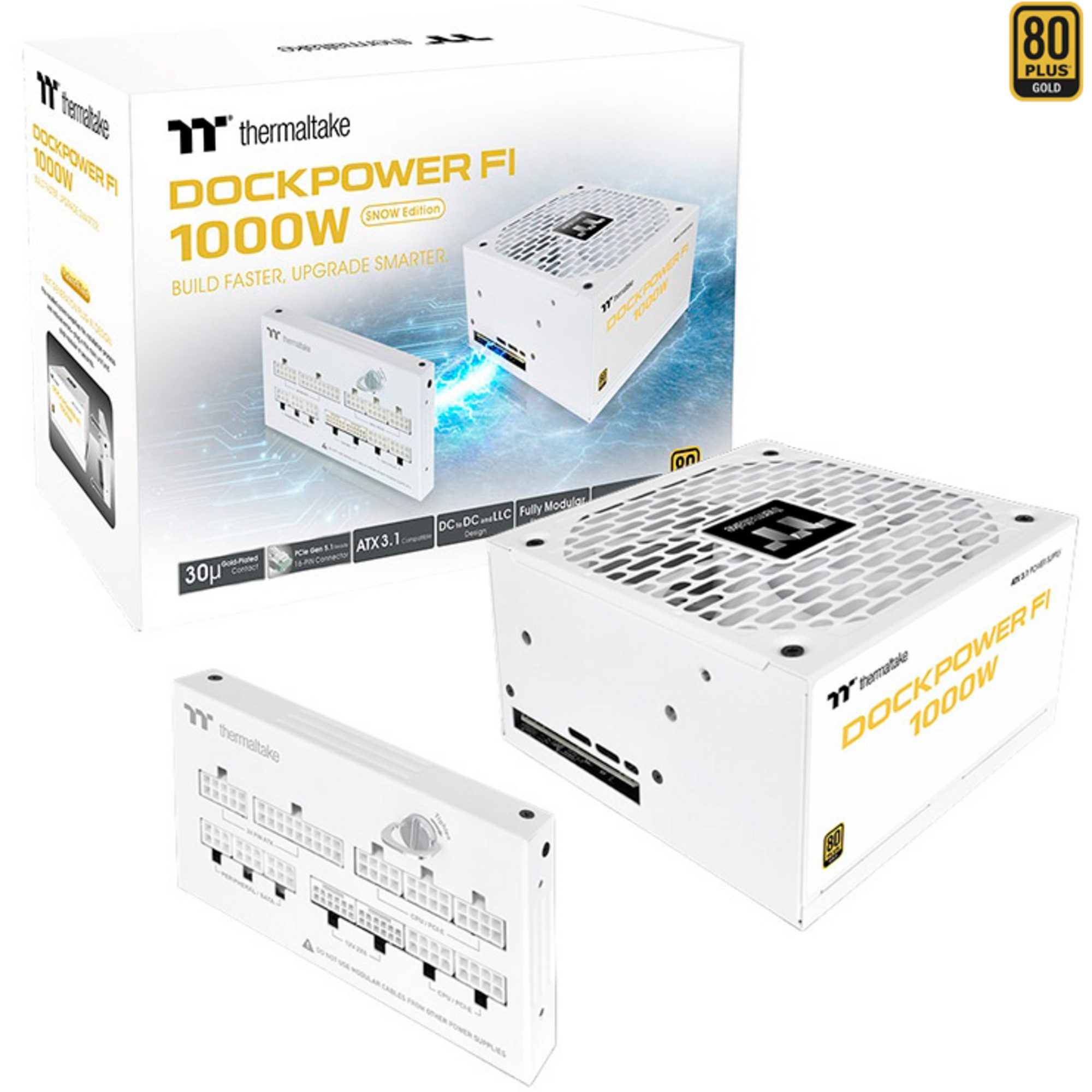 Thermaltake Thermaltake Dockpower FI 1000W Snow, PC-Netzteil, PC-Netzteil (80 PLUS Gold)