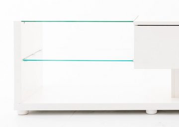 Merax Lowboard mit Glasablagen und Schubladen, TV-Schrank hochglänzend mit LED, TV-Board, TV-Ständer, Breite:170cm