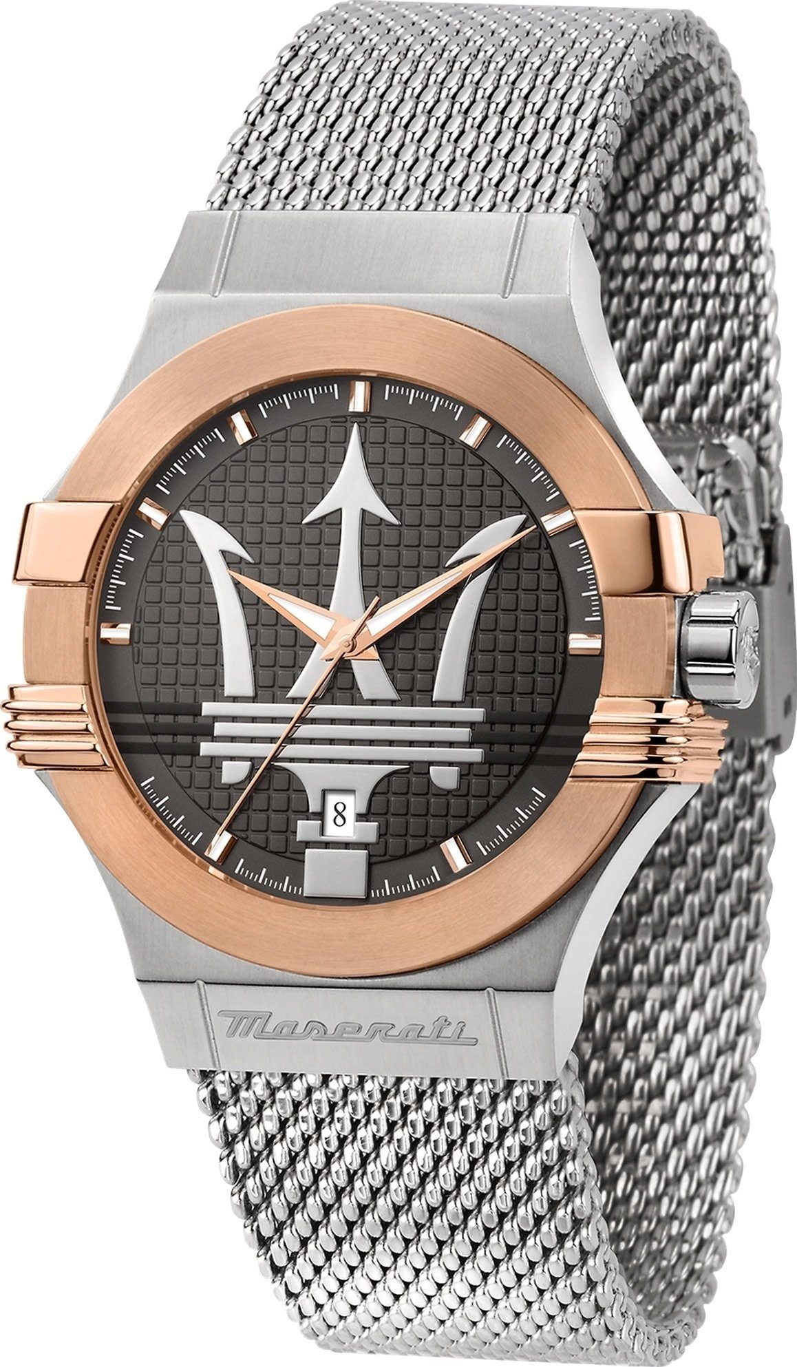 MASERATI Quarzuhr Maserati Herren Uhr POTENZA, (Analoguhr), Herrenuhr rund, groß (ca. 40mm) Edelstahlarmband, Made-In Italy