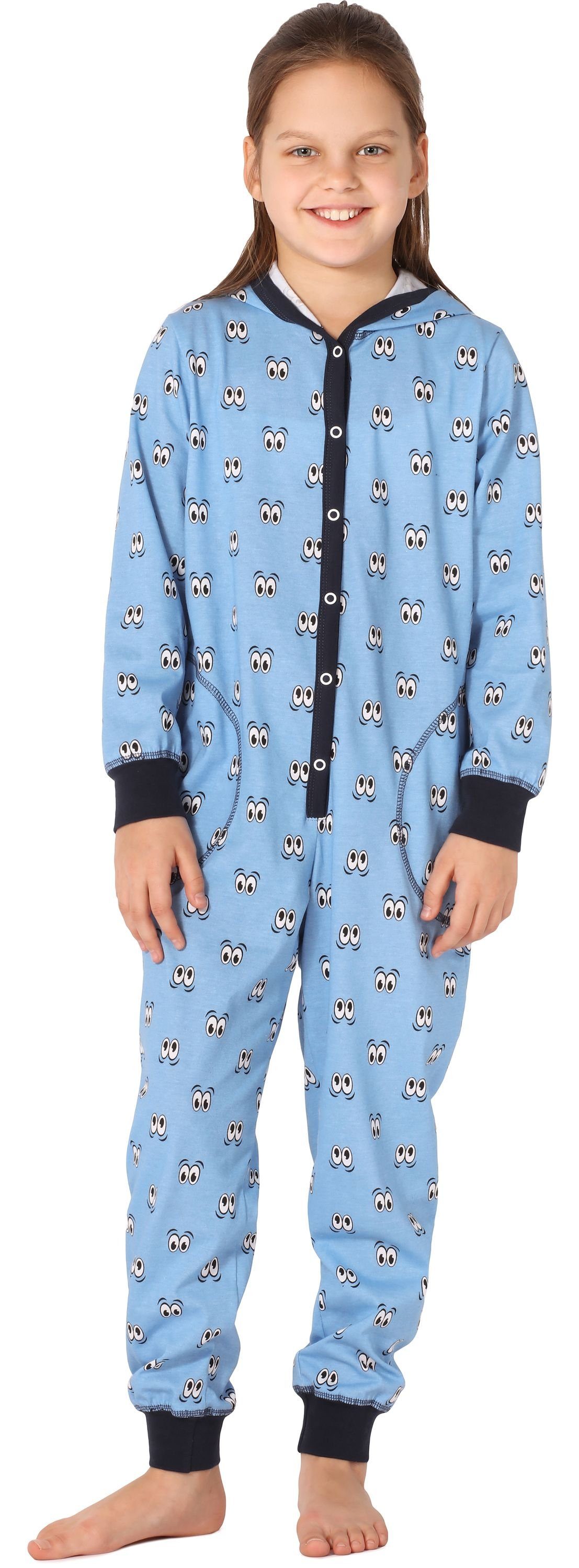 MS10-223 Style Schlafoverall Mädchen mit Kapuze Blau Schlafanzug Augen Merry