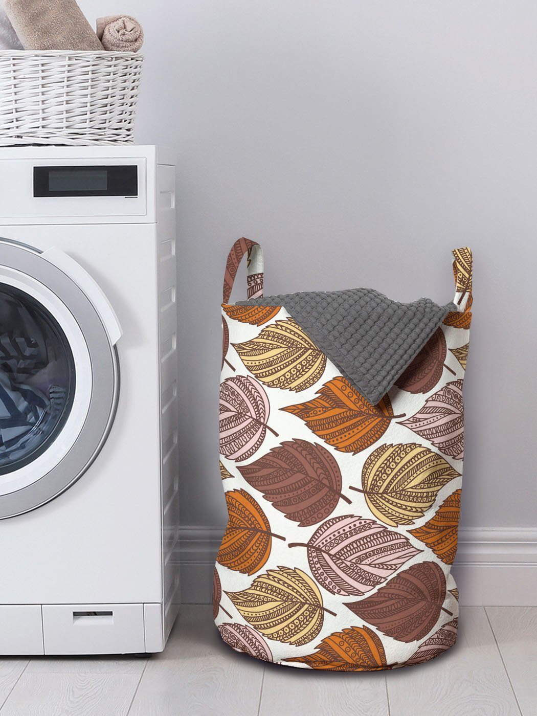 Waschsalons, Wäschesäckchen Wäschekorb mit Kordelzugverschluss für Herbst Aufwändige Blätter Abakuhaus Griffen