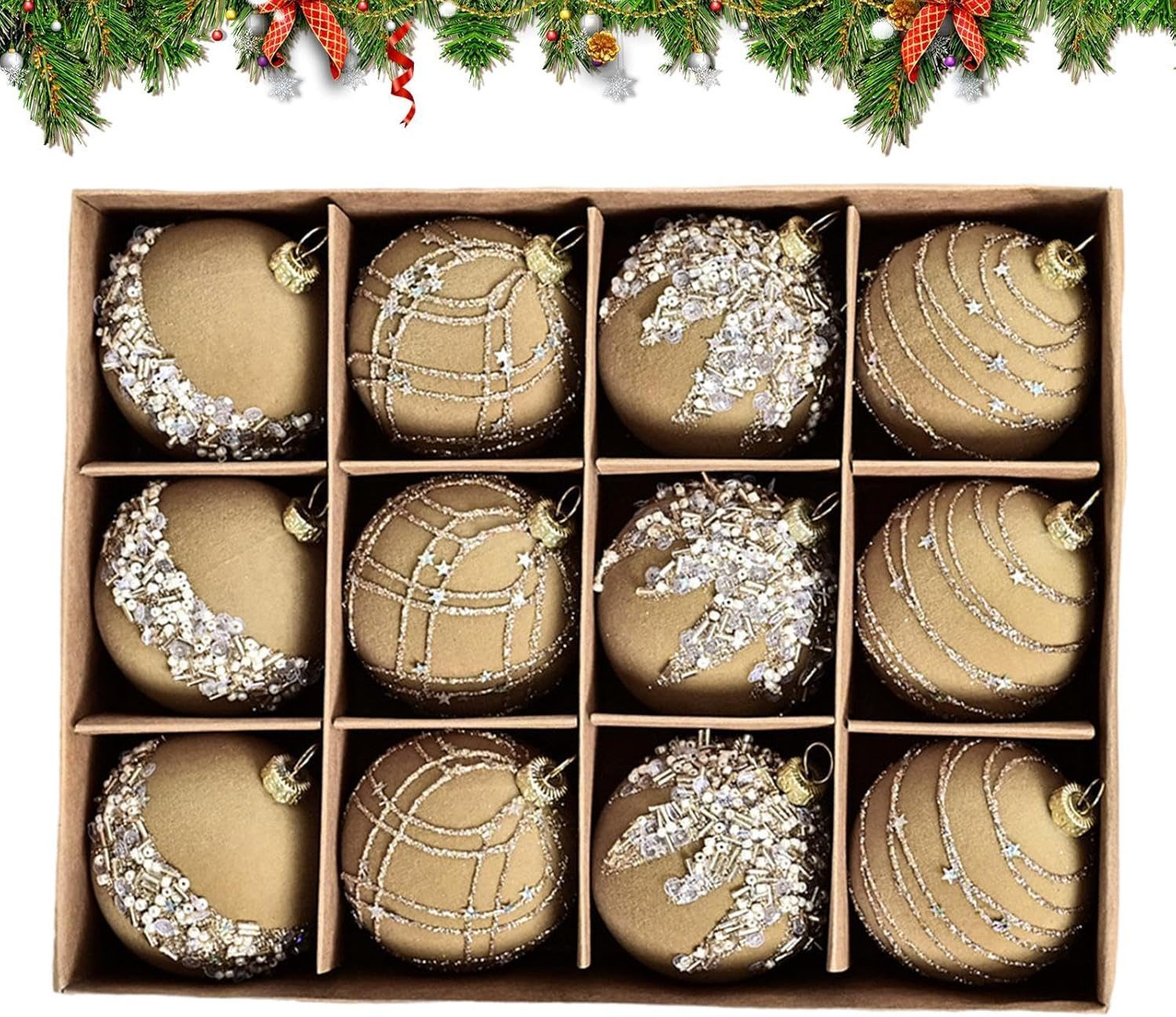 Coonoor Weihnachtsbaumkugel Weihnachtsdeko Weihnachtskugeln 12-teiliges Set,Weihnachtsbaumschmuck