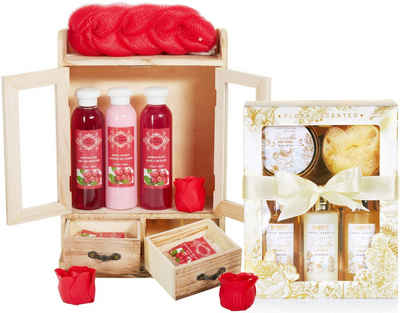 BRUBAKER Pflege-Geschenkset 2 in 1 Pflegeset Cranberry & Vanilla Rose Minze - Wellness Set, 15-tlg., Damen Dusch- und Badeset - Frauen Beauty Geschenkset mit Dekoration
