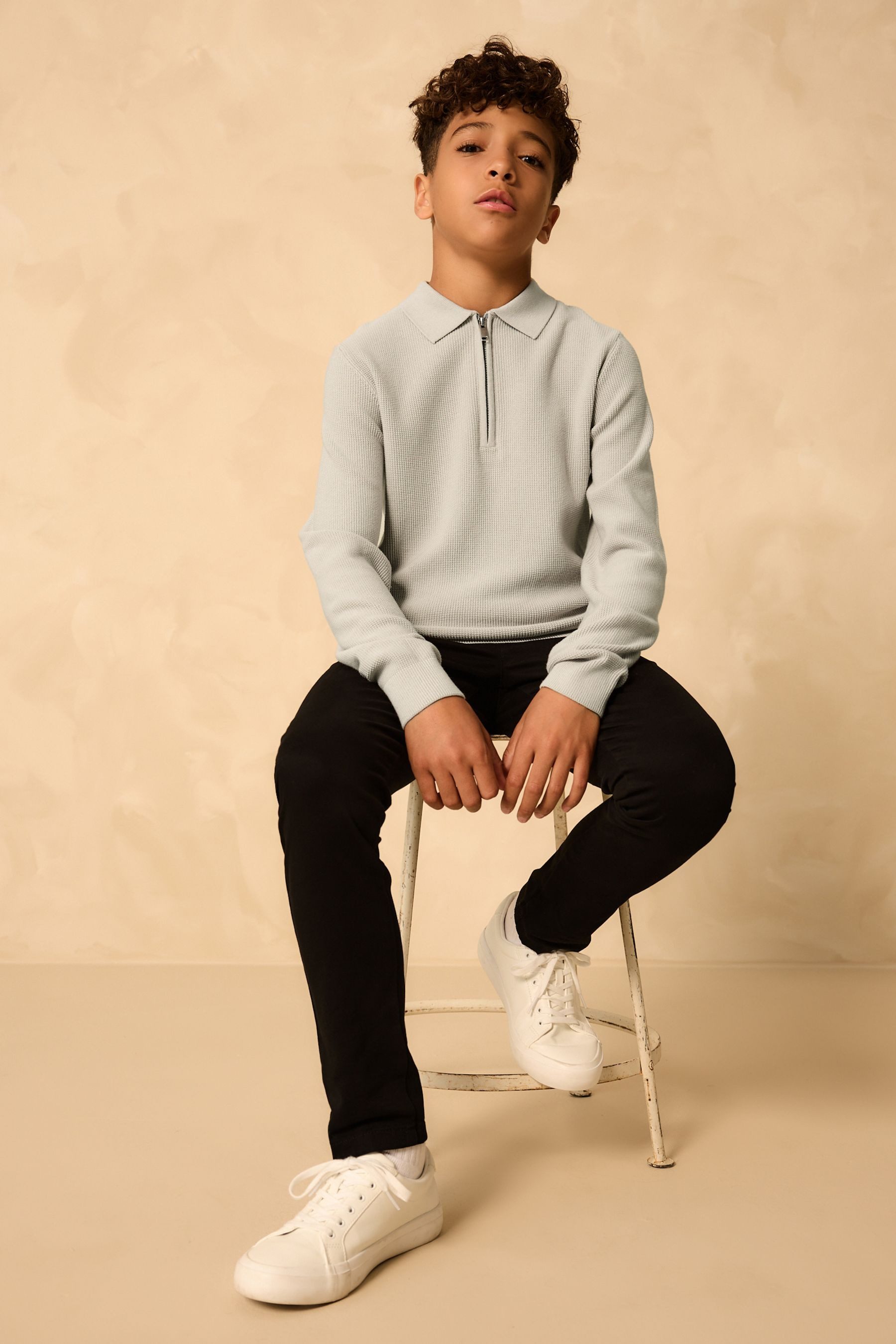Next Langarm-Poloshirt Strick-Poloshirt mit langen Ärmeln und RV-Kragen (1-tlg)