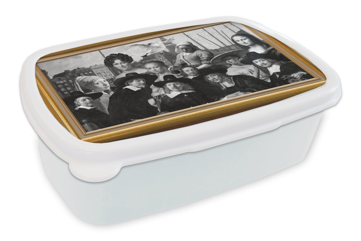 MuchoWow Lunchbox Alte Meister - Liste Gold, - Jungs Mädchen Erwachsene, Kinder Kunst für Brotbox und - weiß und Brotdose, Kunststoff, (2-tlg), für