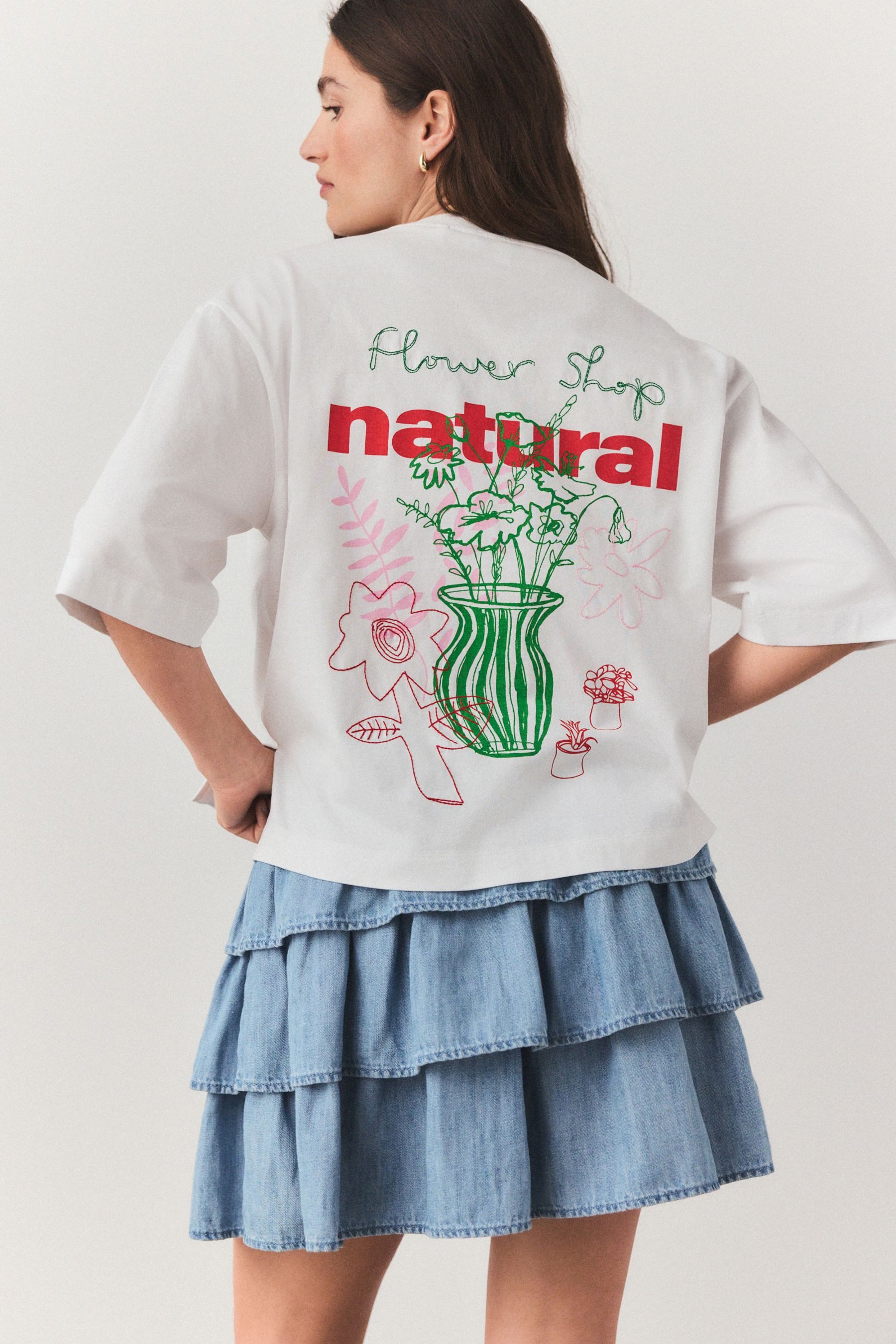 Next T-Shirt Oversize Rundhals-T-Shirt mit Rückengrafik günstig online kaufen