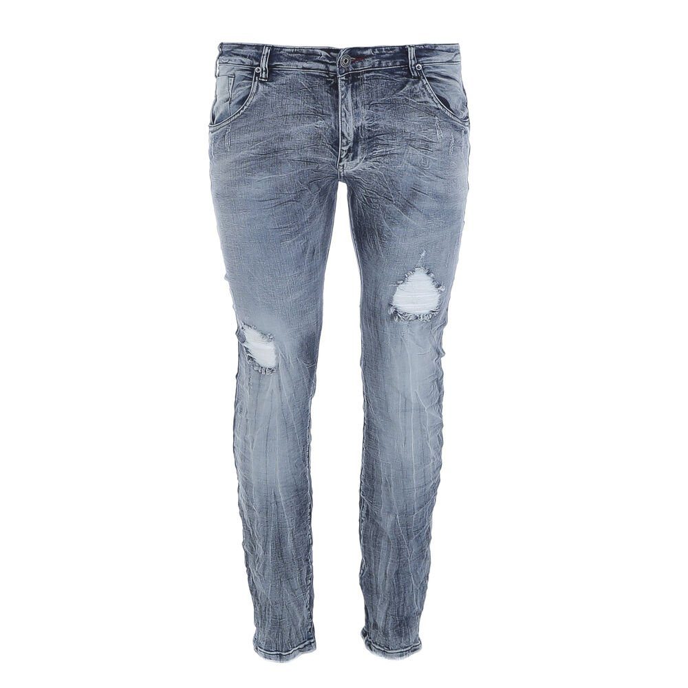 Ital-Design Stretch-Jeans Herren Freizeit Jeans Destroyed-Look in Stretch Blau