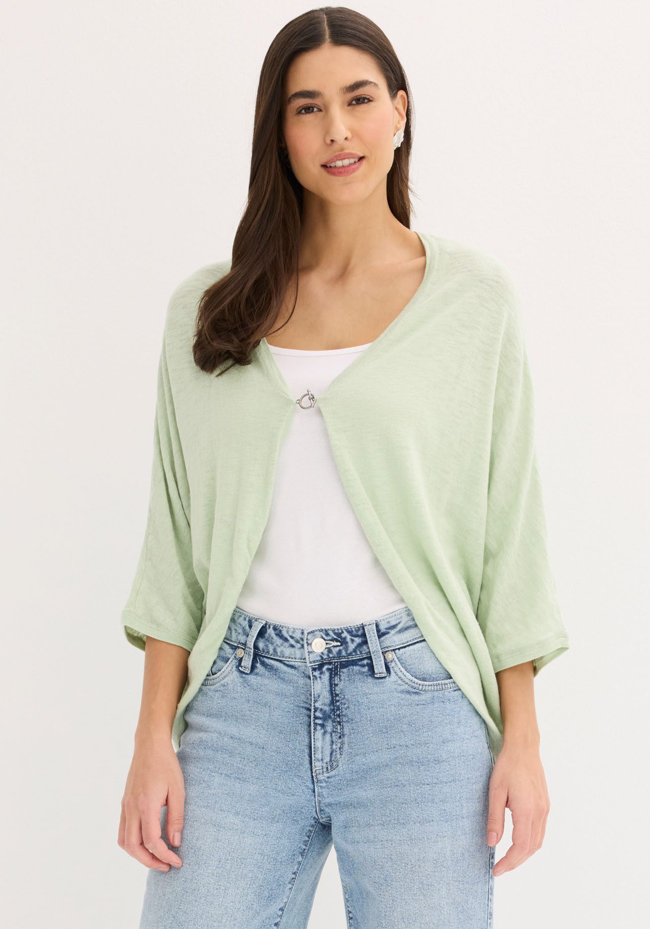 bonprix Strickjacke Oversize-Passform, 3/4-Ärmel, eleganter Stil, aus Baumwolle