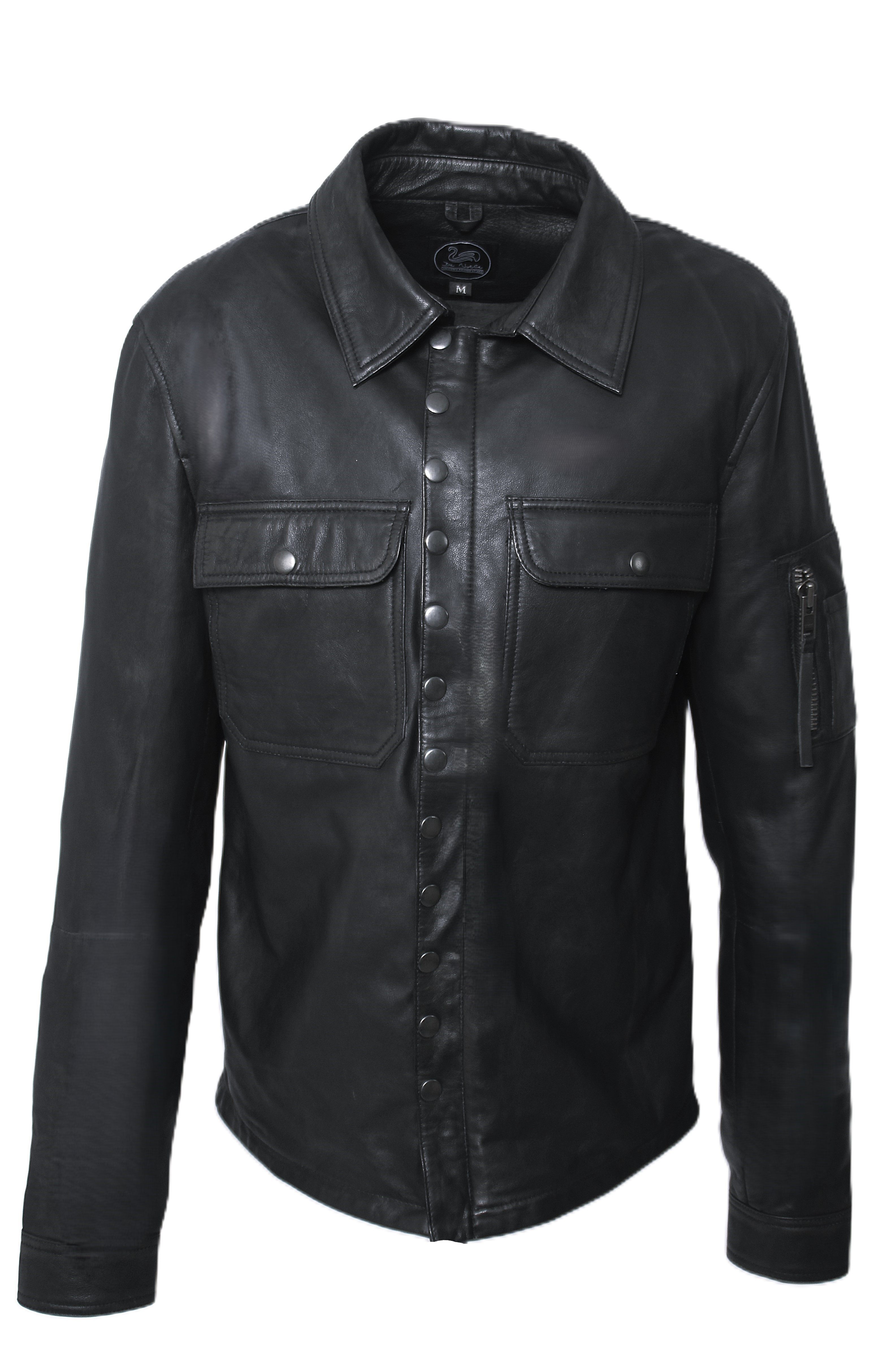 Be Noble Lederjacke Lieblingshemd Lässiges Lederhemd im leichten Piloten Style in schwarz
