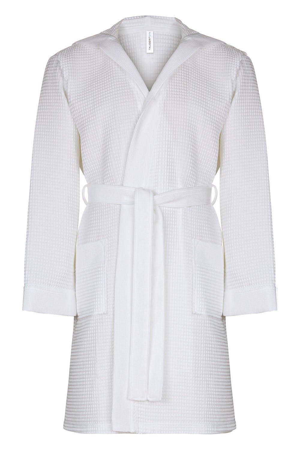 Taubert Bademantel Spa Thalasso, Baumwolle, mit Kapuze, mit Bindegürtel, kurzer Wellnessmantel für Herren, mit Kapuze, 100 cm, Pique