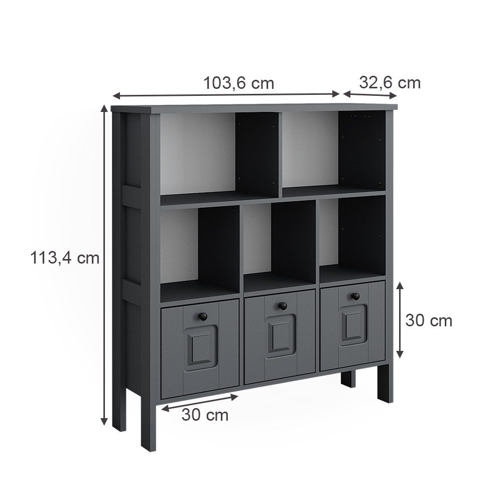 VitaliSpa® Bücherregal Ajaton, Grau, 103.6 x 113.4 cm, 1-tlg.