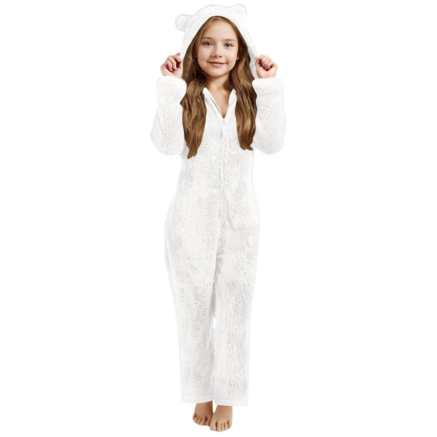Pyjama Damen Winter Einteiler Pyjama,Warm Plüsch Schlafanzug,Schlafoverall